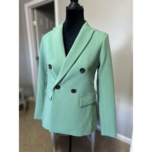 Ann Taylor Petites Women's Green Business Jacket Size 00P Button Front Blazer
